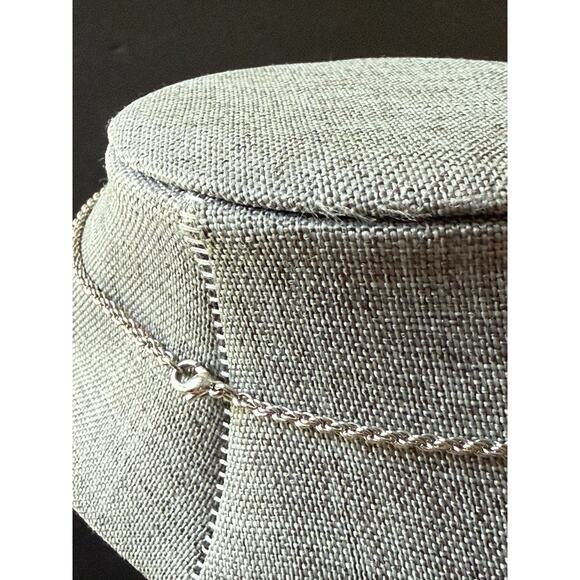 Vintage Rock Crystal Pendant Necklace Silver Tone Rope Necklace Brutalist Artsy - Picture 4 of 8